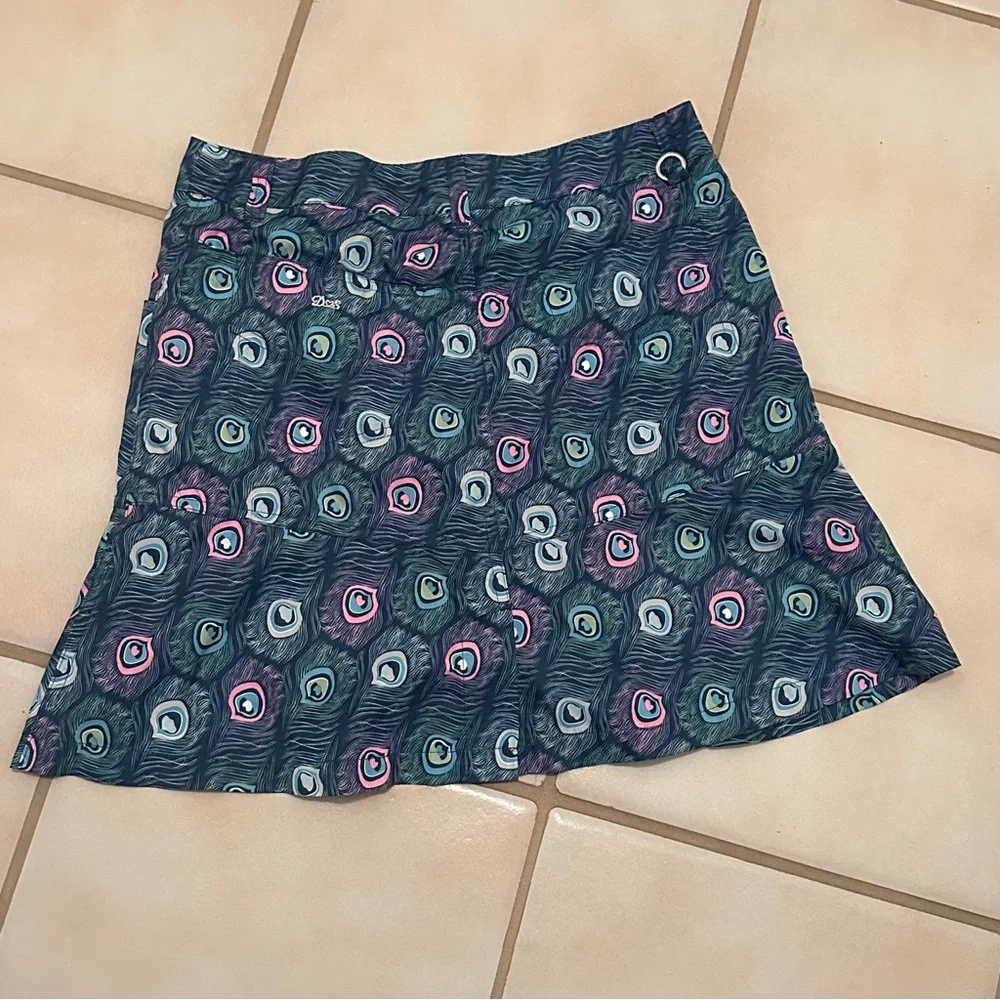 DAILY SPORTS Golf Skort Skirt Womens Size 4 Blue Peacock Feather Athletic Travel